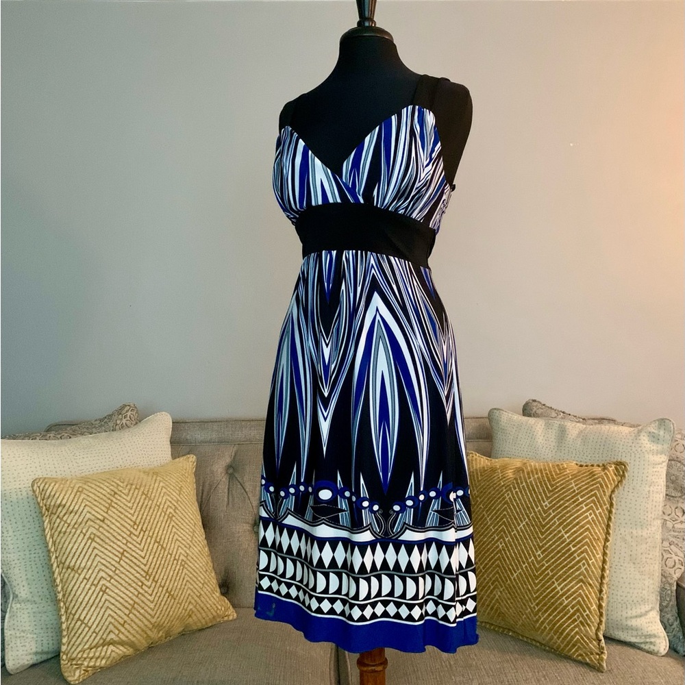 dressbarn Black and White Patterned Midi Dress
